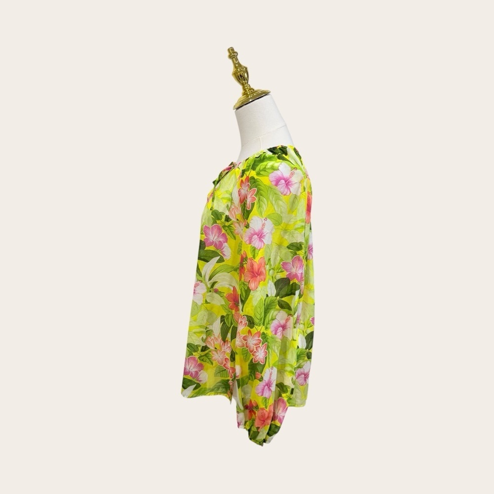 Tommy Bahama Small Happy Hour Flower Peasant Silk Blazing Yellow Top Blouse NWT - Picture 6 of 15